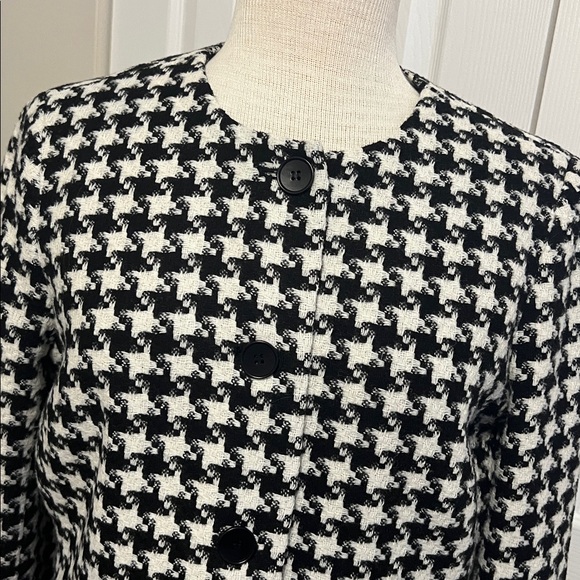 Talbots Black and White Houndstooth Colorblock Women's Collarless Jacket Size 10 - Picture 3 of 15